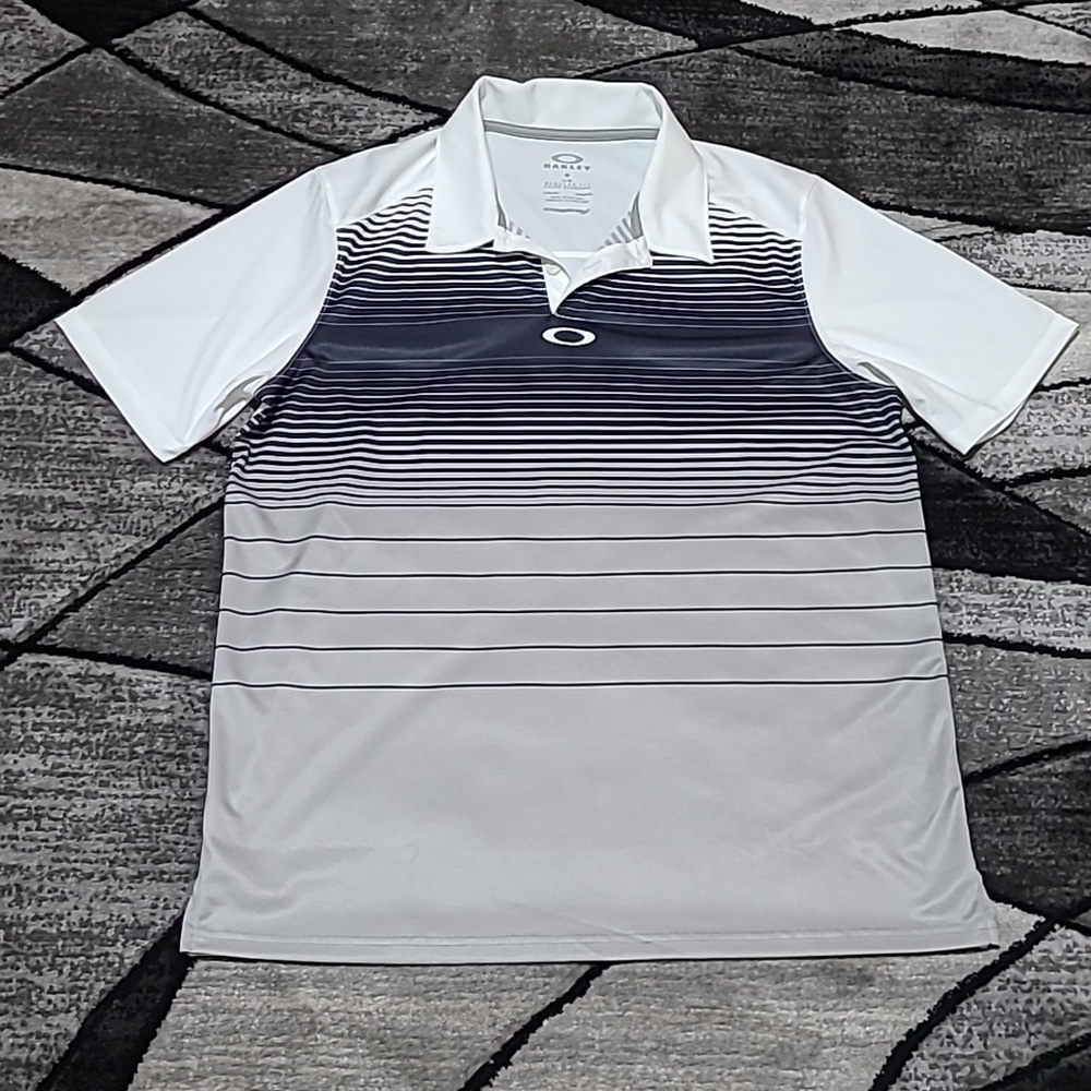 OAKLEY ECLIPSE LOGO HYDROLIX DRI-TECH POLO GOLF 2-BUTTON SHORT SLEEVE SH…